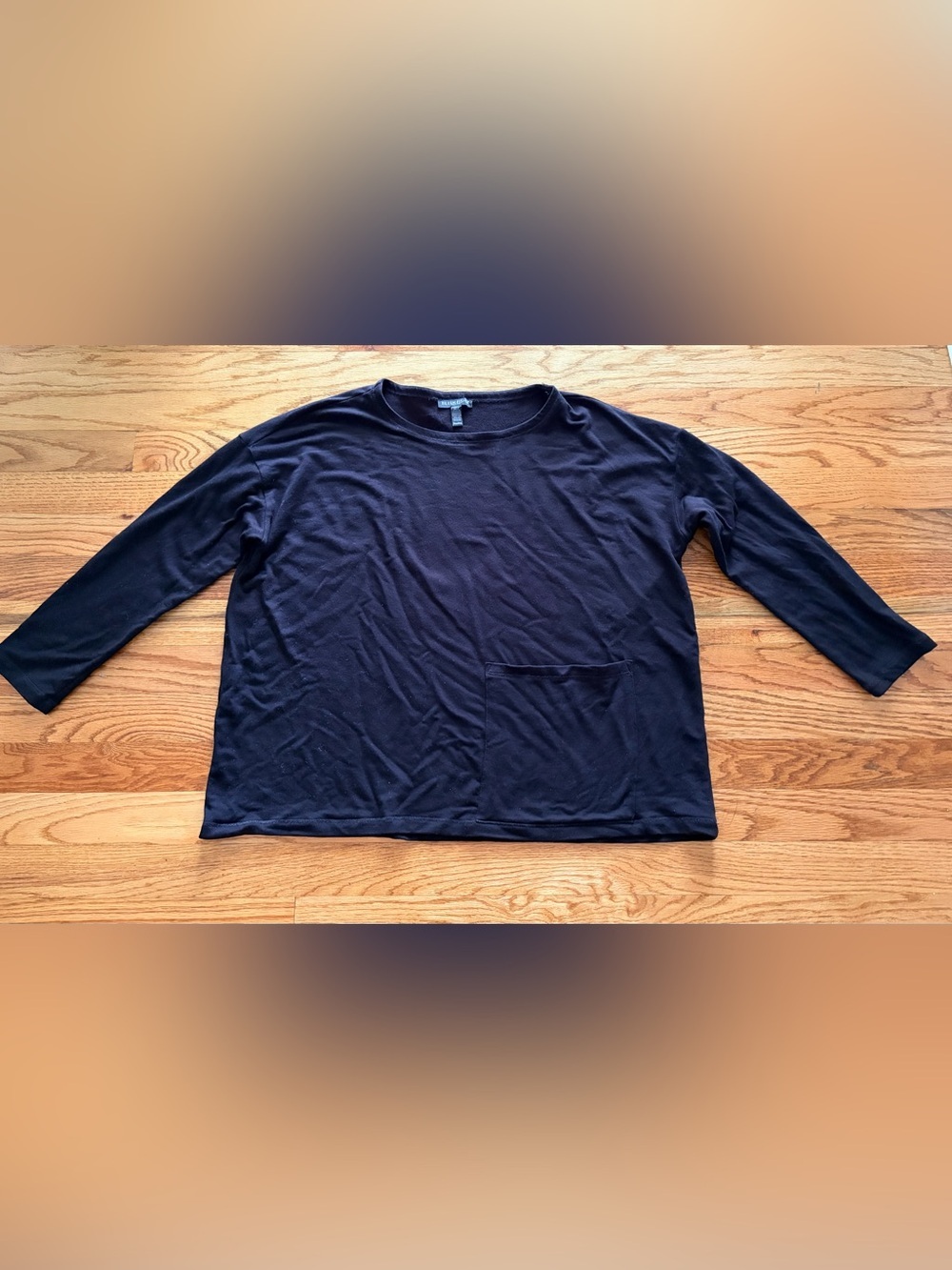 Eileen Fisher Black 3/4-Sleeve Crew with Pocket